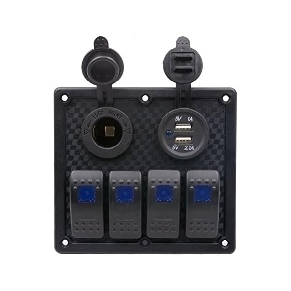 Switch-Panel-Napoo-Digital-Voltmeter-Double-USB-Power-Charger-Adapter-Waterproof-Auto-ATV-Marine-Boat-4-Gang-Circuit-Blue-LED-Rocker-Panel-Switch-For-Car-Boat-Marine