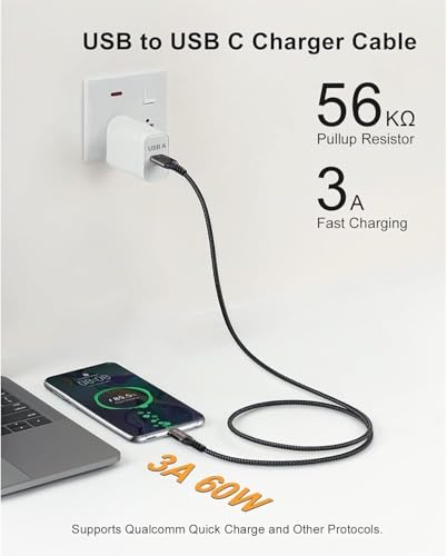 CTOBY Type C Cable 5M,USB A to USB C Nylon Braided Cable,USB 3.1/3.2 10Gbps Data Transfer and 60W 3A Fast Charging,for Samsung Galaxy S24,M13,Pixel 8,Redmi Note,iPad,MacBook Pro,Nintendo Switch
