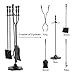 Pinty 5-Piece Rustic Fireplace Tool Set Fire Pit Tool Kit with Stand Tongs Poker Brush Shovel, Wrought Iron Tool Indoor Outdoor Fireplace Accessories and Hearth Tool Decoration