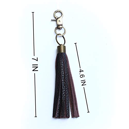 Women's Leather Tassel Key Chain Earrings Women Handbag Wallet Accessories Bag Charm Dark Brown - Thumbnail 5