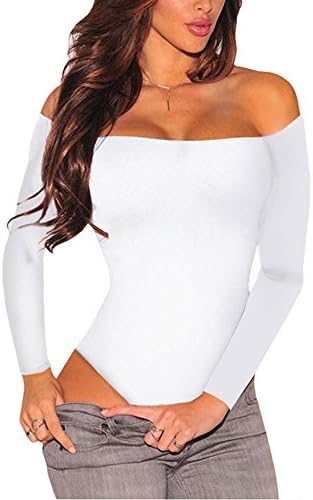 Eiffel Women's Long Sleeves Bodysuit Off Shoulder Leotard Jumpsuits Rompers Tops