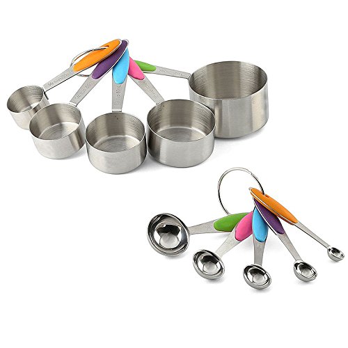 10pcs Stainless Steel Measuring Cup and Spoon Set - Stackable Colorful for for Kitchen Baking tools