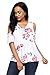 Annflat Women's Floral Print Cut Out Shoulder Short Sleeve T Shirt Blouse Large White