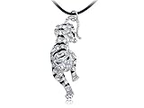 Alilang Silvery Tone Clear Crystal Rhinestones Animal Tiger Cord Pendant Necklace