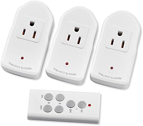 Moonor Wireless Remote Control Electrical Outlet Switch for Household Appliance Lamp Light Etc (3 Plugs / 1 Remote)
