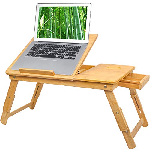 Bamboo Laptop Desk Tray,Breakfast Serving Bed Trays, Adjustable
