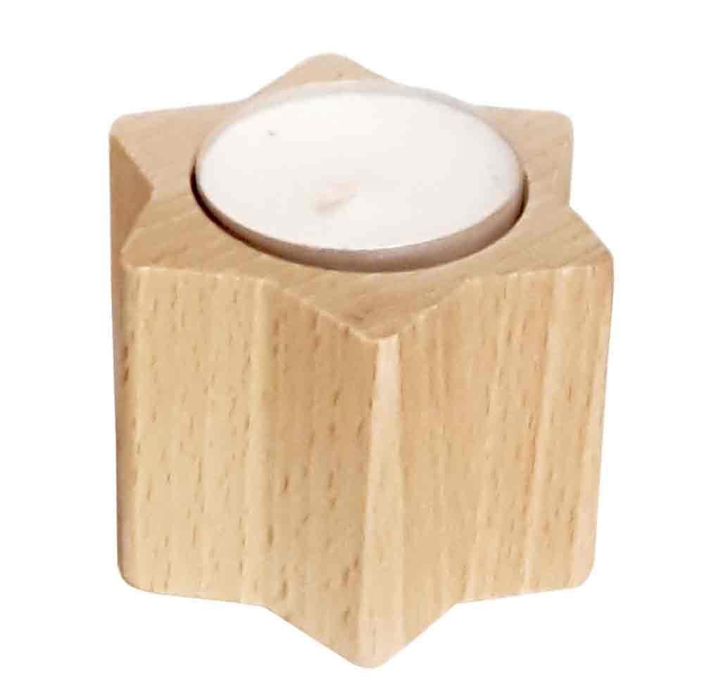 Hess Holzspielzeug 40031 Tea Light Holder in Star Shape, Made of Wood, Natural, Approx. 5 cm, Decoration for Special Occasions from the Ore Mountains