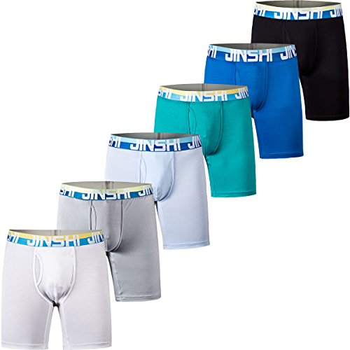 MoFiz Mens Underwear Boxer Briefs Pack of 6 Men's Bamboo Long Leg Boxer Briefs with Fly Size M