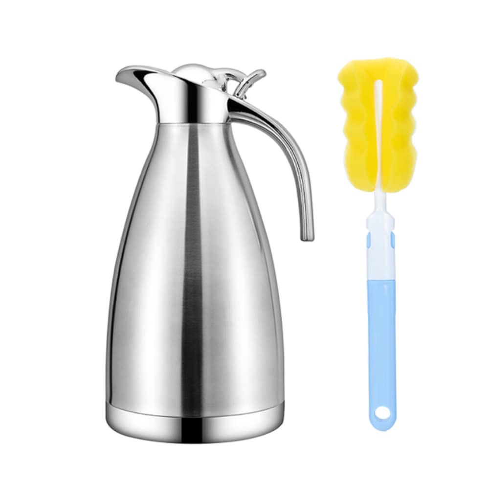 Vacuum Jug 304 Stainless Steel Double-Wall Thermal Carafe Coffee Pot Anti-Leakage Anti-Splashing Juice Milk Tea Pot Insulation (Silver, 2L)