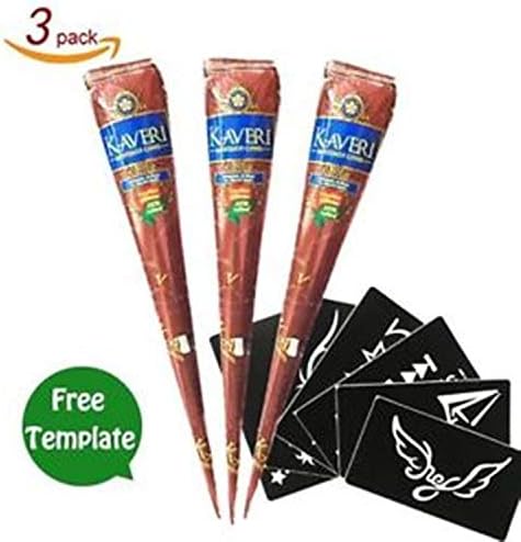 3 Pack Temporary Tattoo Paste Cone Brown Paste Cones for Body Art Drawing Painting with 12 x Adhesive Stencil Set