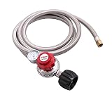 KIBOW 0~30PSI High Pressure Adjustable Propane Regulator w/8FT SS Braided Hose-Type1 (QCC1) and 3/8 Female Flare Swivel Fitting - with Gauge for Forge/Foundry