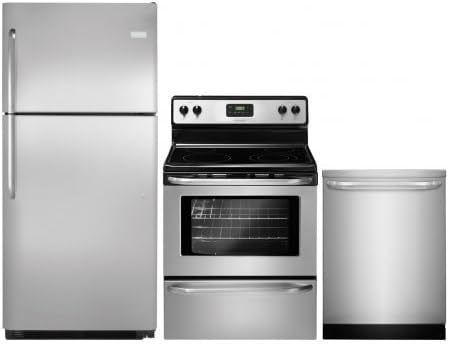 Frigidaire 3-Piece Stainless Steel Kitchen Package with FFTR2021QS 30" Top Freezer Refrigerator FFEF3043LS 30" Freestanding Electric Range and FFID2423RS 24" Fully Integrated