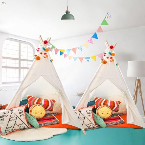 Wilhunter 2 Pack Teepee Tent for Kids with Light, Toddler Foldable Slumber Party Sleepover Tents, Indoor Outdoor Kids Play Tent Playhouse for Girls & Boys Gifts