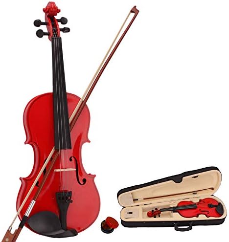 wuddi Acoustic Violin Fiddle 4/4 Full Size with Bow Case Rosin for Beginner Adult Boys Girls Children (red)