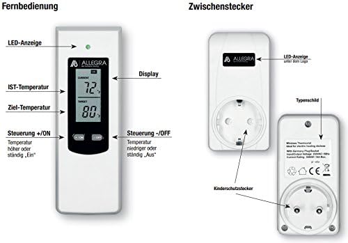 ALLEGRA Thermostat Steckdose Steckdosenthermostat Steckerthermostat Frostwchter Funkthermostat fr Infrarotheizung Heizlfter Heizung Klimaanlage Funk Temperaturregler mit Fernbedienung T21
