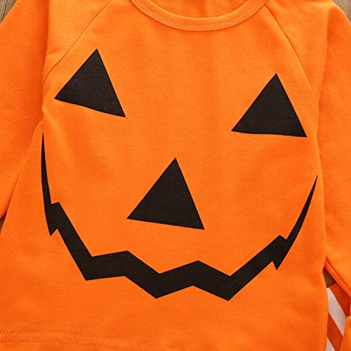 Halloween Baby Girls Outfit Toddler Long Sleeve Top Blouses Flare Pants Pajamas Clothes Set Pumpkin Printed 2 Pieces Yellow 18-24M