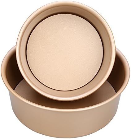 2-Piece Plataplus Round Nonstick Bakeware Cake Pan 6” and 8” with Removable Bottom Gold