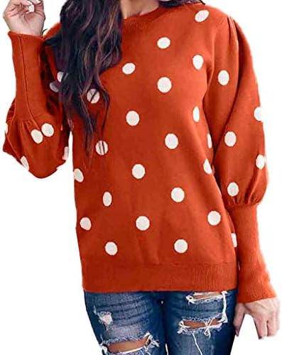 Womens Sweater MuSheng Casual Sweater Women's Dot Printing O-Neck Long-Sleeved Slim Sweater Pullover