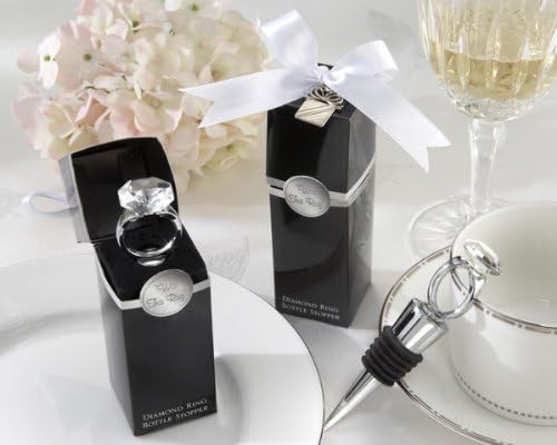 "With This Ring" Chrome Diamond-Ring Bottle Stopper - Baby Shower Gifts &amp; Wedding Favors (Set of 12)