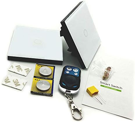 WiFi Smart Touch Screen Switch & Tags Sticky Remote Switch Noctilucent Backlit Function 2 in 1, EU Standard Touch Panel Remote Control Light Wall Switch 1 Gang Crystal Glass Panel Home Wall Swit [Energy Class A+++]