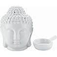 Ceramic Buddha Head Essential Oil Burner with Candle Spoon for Yoga Spa Bedroom Home Decoration, Aromatherapy Wax Melt Burners Oil Diffuser Tealight Candle Holder (White)