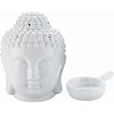 Ceramic Buddha Head Essential Oil Burner with Candle Spoon for Yoga Spa Bedroom Home Decoration, Aromatherapy Wax Melt Burners Oil Diffuser Tealight Candle Holder (White)