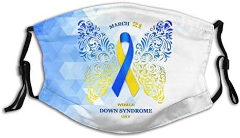 World Down Syndrome Day Consciousness Coronary heart Print Washable Seamless Face Masks Bandana with 2 Filter for Grownup