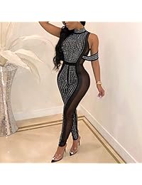 ECHOINE - Mono sexy sin mangas con lentejuelas y diamantes de imitación