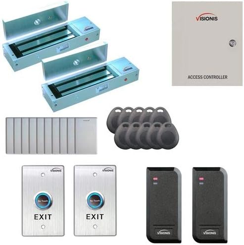 Visionis FPC-6135 Two Doors Access Control for Outswing Electric 1200lbs Maglock Time Attendance TCP/IP Wiegand Controller Box, Black Indoor/Outdoor Card Reader, Software + 20,000 Users Kit