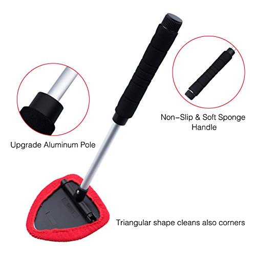 URlighting Windshield Cleaner Brush Tool - Extendable Handle Auto Car Window Glass Cleaning Wash Kit - 2 Packs Washable and Reusable Pads