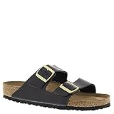 Birkenstock Unisex Arizona Soft Footbed Suede Sandals, Hunter Black Leather - 38 M EU / 7-7.5 2A(N) US