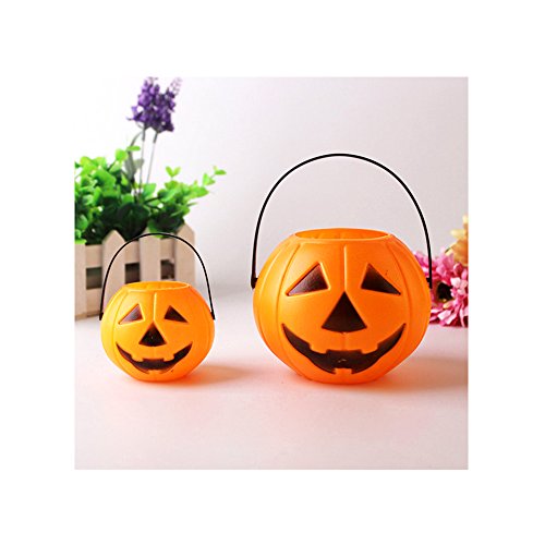 Theefun Halloween Handheld Pumpkin Lantern Light, Jack-O-Lantern Smile Face Light, Candy Bucket Portable Pumpkin Light,Holiday Event Decor Halloween Children Trick-or-Treat Lantern Light