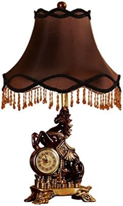 Table lamp Resin Horse + Clock Reading Lamp, Decorated Living Room Bedroom E27 (color : Simple)