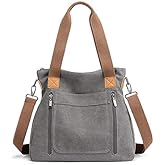 Tuobo Canvas Tote Purse for Women Work Shoulder Crossbody Bag Vintage Multi-pocket Handbags