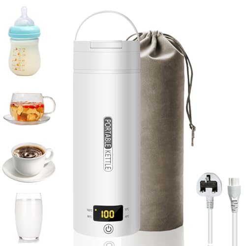 KOWVOWZ Portable Electric Kettle, Travel Water Boiler with 4 Variable Presets, 304 Stainless Steel Travel Water Boiler, Auto Shut Off & Boil Dry Protection, BPA-Free for Coffee Milk Tea (500ML)