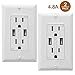SZICT USB Outlet Receptacle, 2 Pack UL-listed 4.8A TR Ultra-fast USB Charging Receptacle 2 USB Ports Receptacle Charger, 15A Wall Receptacle Outlet with Wall Plate, White