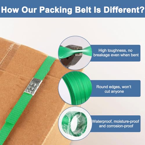 Strapping Tool Kit 4-in-1 PET/PP Handy Baler Packing Strap Tensioner, Heavy Duty Manual Pallet Packaging Strapping Banding Cutter with Tensioner Sealer, 250M Belt, 100 Metal Seals for Hose Clamp Cable