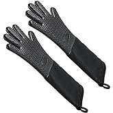 Extra Long Oven Mitts Heat Resistant Cotton Lining Oven Thick Gloves Kitchen Food Service Mittens for Pot Holders Cooking Baking BBQ (19.7 Inch Black -1pair)