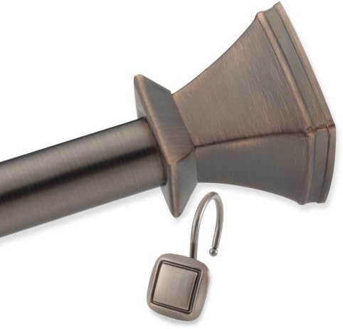 Elegant Home Fashion Square Decorative Shower Curtain Rod and Hooks Set, Oil Rubbed Bronze