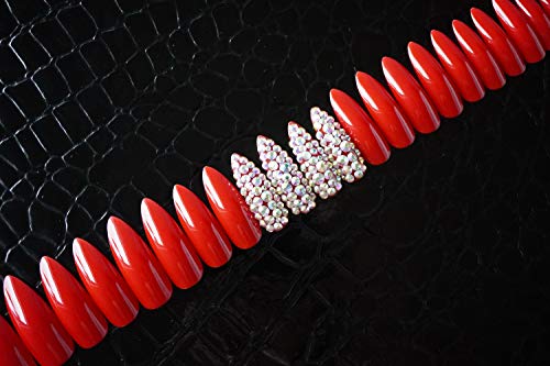 EDA LUXURY BEAUTY RED 3D GLAMOROUS JEWEL DESIGN Full Cover Press On Gel Glitter Artificial Nail Tips Shiny Acrylic Extreme False Nails Extra Long Sharp Round Almond Stiletto Super Fashion Fake Nails 2 EDA LUXURY BEAUTY RED 3D GLAMOROUS JEWEL DESIGN Full Cover Press On Gel Glitter Artificial Nail Tips Shiny Acrylic Extreme False Nails Extra Long Sharp Round Almond Stiletto Super Fashion Fake Nails