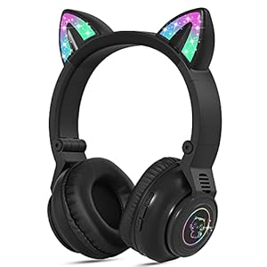Kids-Headphones-Wireless-Light-Up-Cat-Ear-Bluetooth-Headphones-Over-Ear-Childrens-Foldable-Headphones-wMicrophone-for-Amazon-Fire-TabletLaptopiPad-Black JYPS Kids Headphones Wireless Light Up Cat Ear Bluetooth Headphones Over Ear Childrens Foldable Headphones w/Microphone…