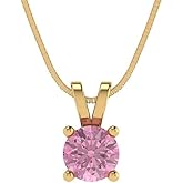 Clara Pucci 0.5 cttw Pink Simulated Diamond Yellow Gold-Plated Silver Necklace and Pendant for Women (18" Box Chain,Round Cut,5mm)