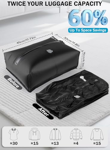 GYTBL Travel Vacuum Bags with Wireless Pump, Vacuum Bags For Travel High Compression Space Saver, IP67 Waterproof Reusable Vacuum Sealer Bags for Clothes, Suitcase & Storage Backpack(2 Pack)