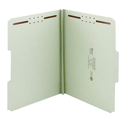 Smead 100% Recycled Pressboard Fastener File Folder, 2 Fasteners, 1/3-Cut Tab, 1" Expansion, Letter Size, Gray/Green, 25 per Box (15003) (2 X Pack of 25)