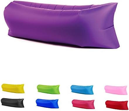 Fast Inflatable Portable Outdoor or Indoor Wind Bed Lounger, Air Bag Sofa, Nylon Fabric Bean Bag, Air Sleeping Sofa Couch, Lazy Bed for Camping, Beach, Park, Backyard - Purple