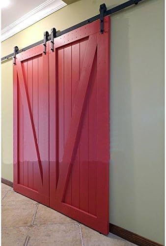 8/10/12 FT Arrow Shape Double Sliding Barn Door Hardware for Double Doors,Carbon Steel,Black(8FT Double Door Kit)