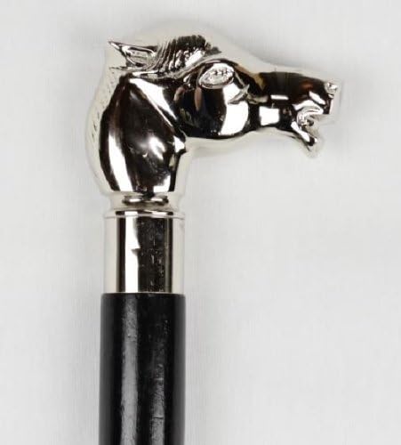 Sabri Home Gifts Silver Nickel Plated Horse Head Cane Wood Walking Stick00215gfr