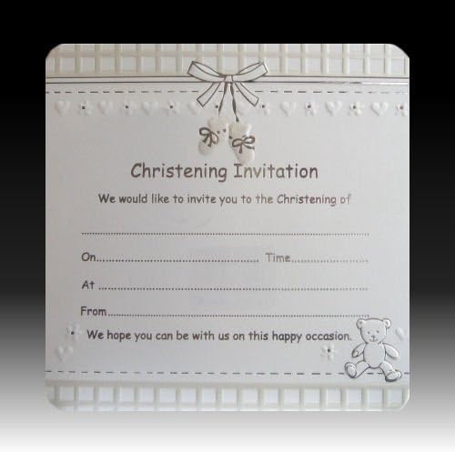White Booties Christening Invitations - Pk 10