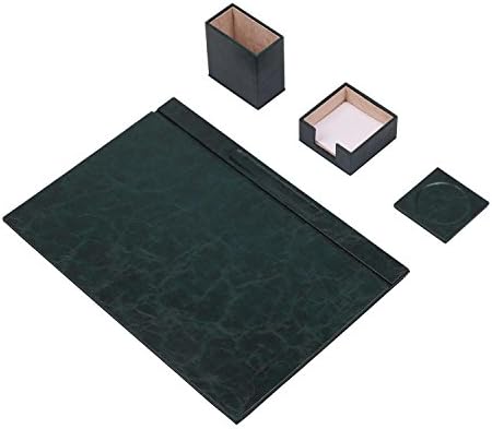 Mira 4 Piece Stylish High-Quality Leather Effect Office Set with Desk Mats, Coasters, Pencil Holder and Notes in 9 Colours Green