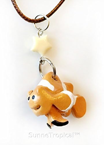 Leather handmade pendant necklace Clownfish